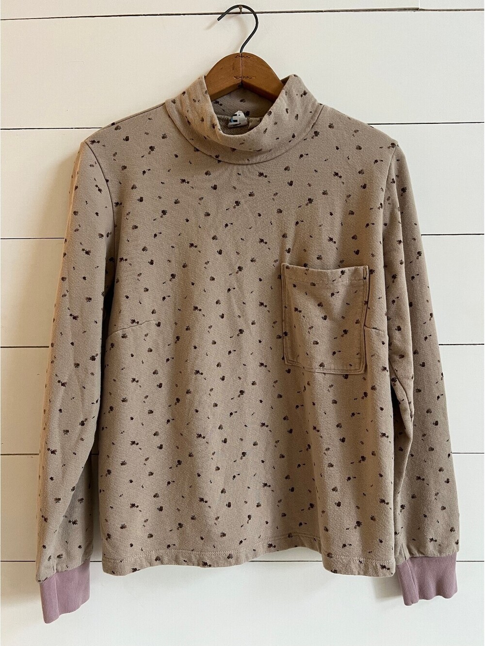 Hang Ten Vintage Style Floral Turtleneck Pullover Sweatshirt Pocket Top Size M